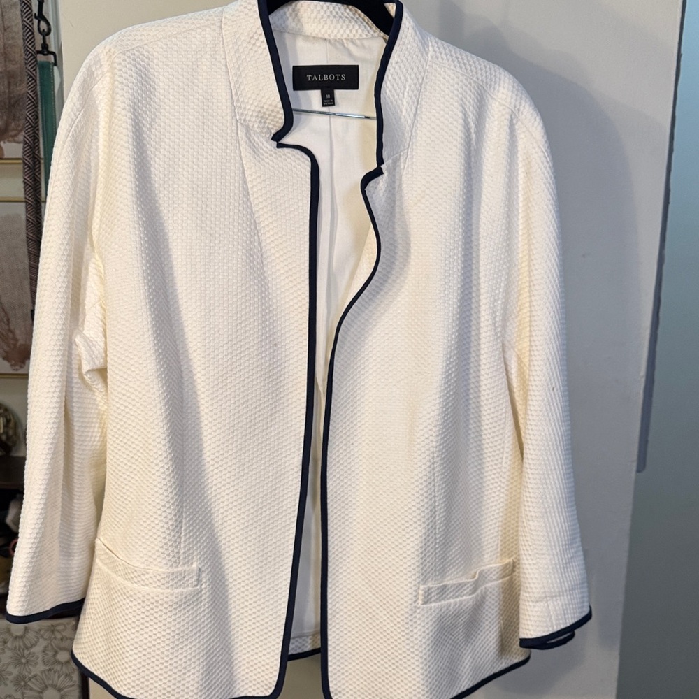 Talbots White Blazer with Black Piping